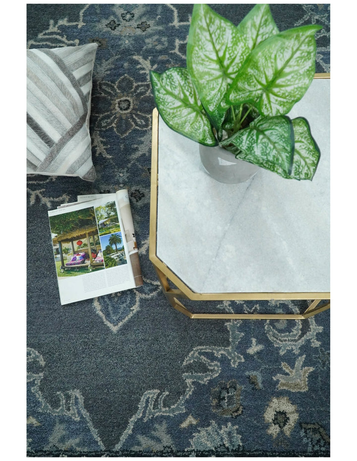 Handmade 5x8 Traditional design Rug made with Blue and Silver fine wool | TRDCP11958 - The Rug Decor