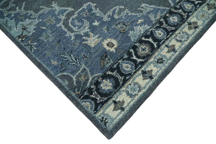 Handmade 5x8 Traditional design Rug made with Blue and Silver fine wool | TRDCP11958 - The Rug Decor