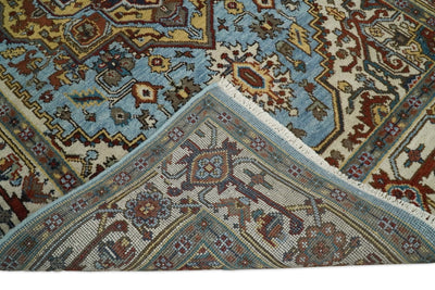 Handmade 6x9 Blue and Beige Traditional Vintage Heriz Serapi Rug | TRDCP3269 - The Rug Decor