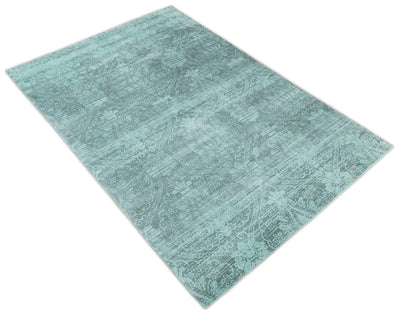 Handmade 6x9 Floral Blue Turquois Blended Wool and Bamboo Silk Area Rug | QT1 - The Rug Decor