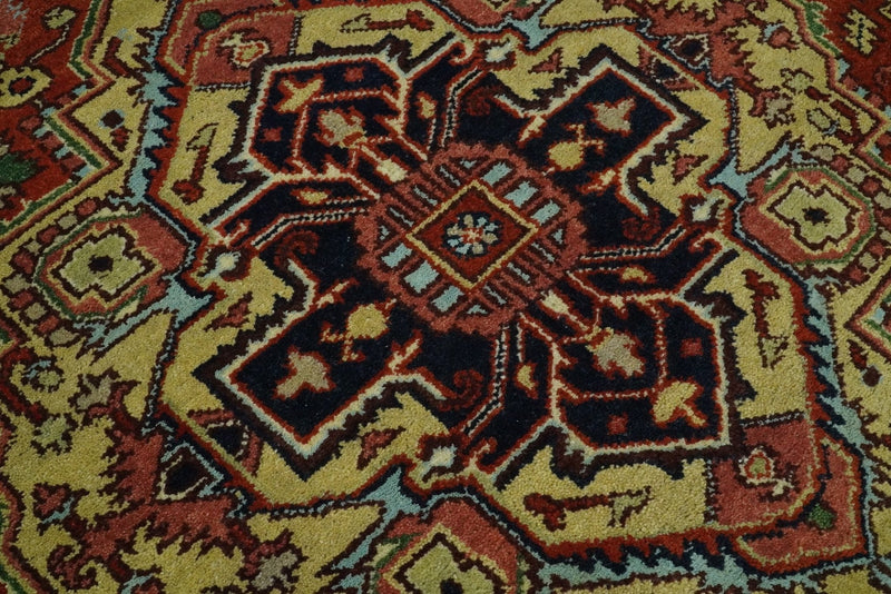 Handmade 6x9 Red and Red Traditional Vintage Heriz Serapi Rug | TRDCP1269 - The Rug Decor