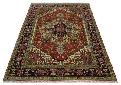 Handmade 6x9 Red and Red Traditional Vintage Heriz Serapi Rug | TRDCP1269 - The Rug Decor