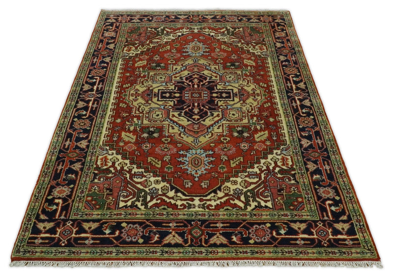 Handmade 6x9 Red and Red Traditional Vintage Heriz Serapi Rug | TRDCP1269 - The Rug Decor