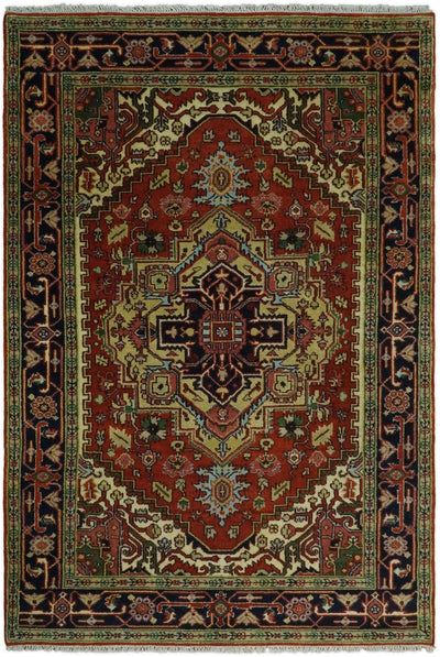 Handmade 6x9 Red and Red Traditional Vintage Heriz Serapi Rug | TRDCP1269 - The Rug Decor