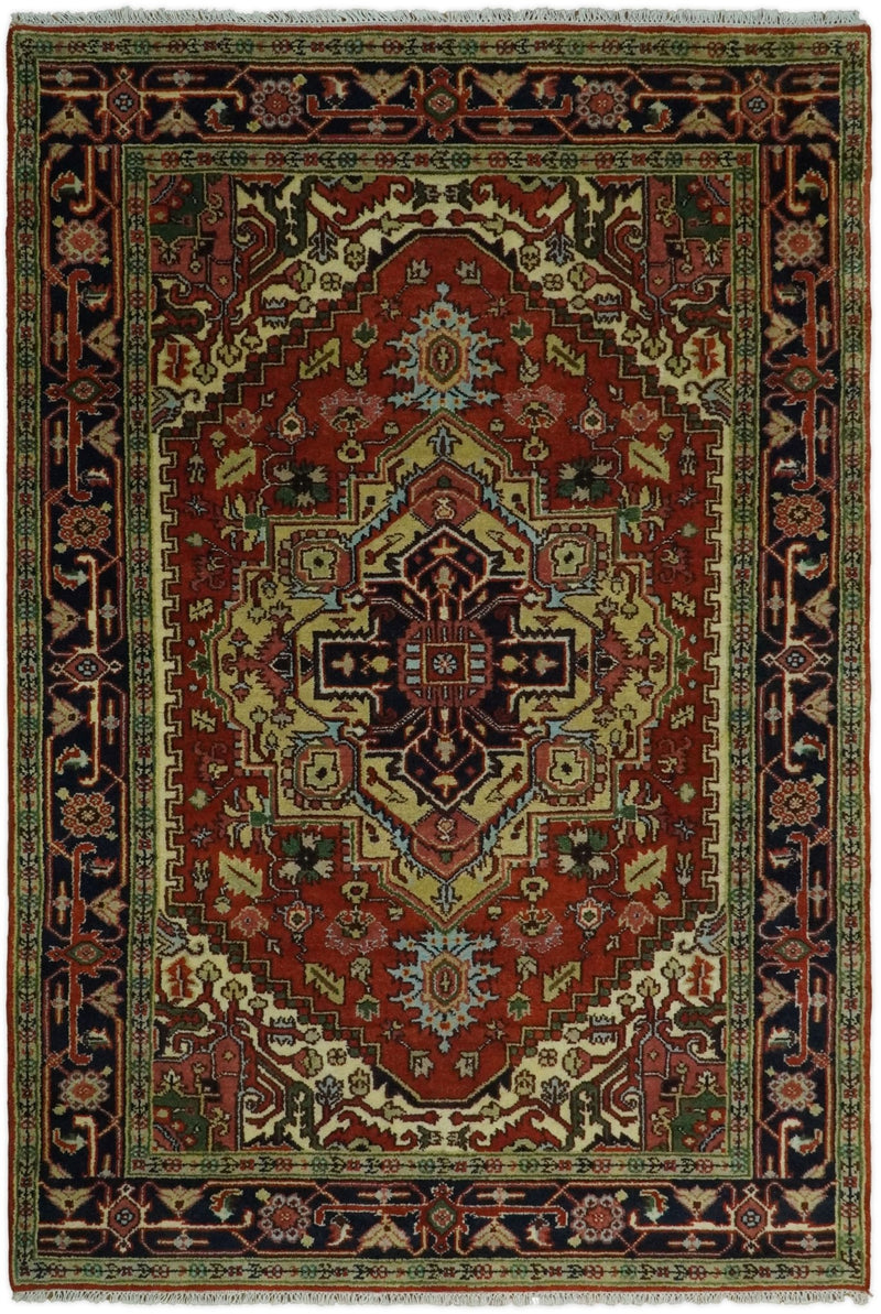 Handmade 6x9 Red and Red Traditional Vintage Heriz Serapi Rug | TRDCP1269 - The Rug Decor