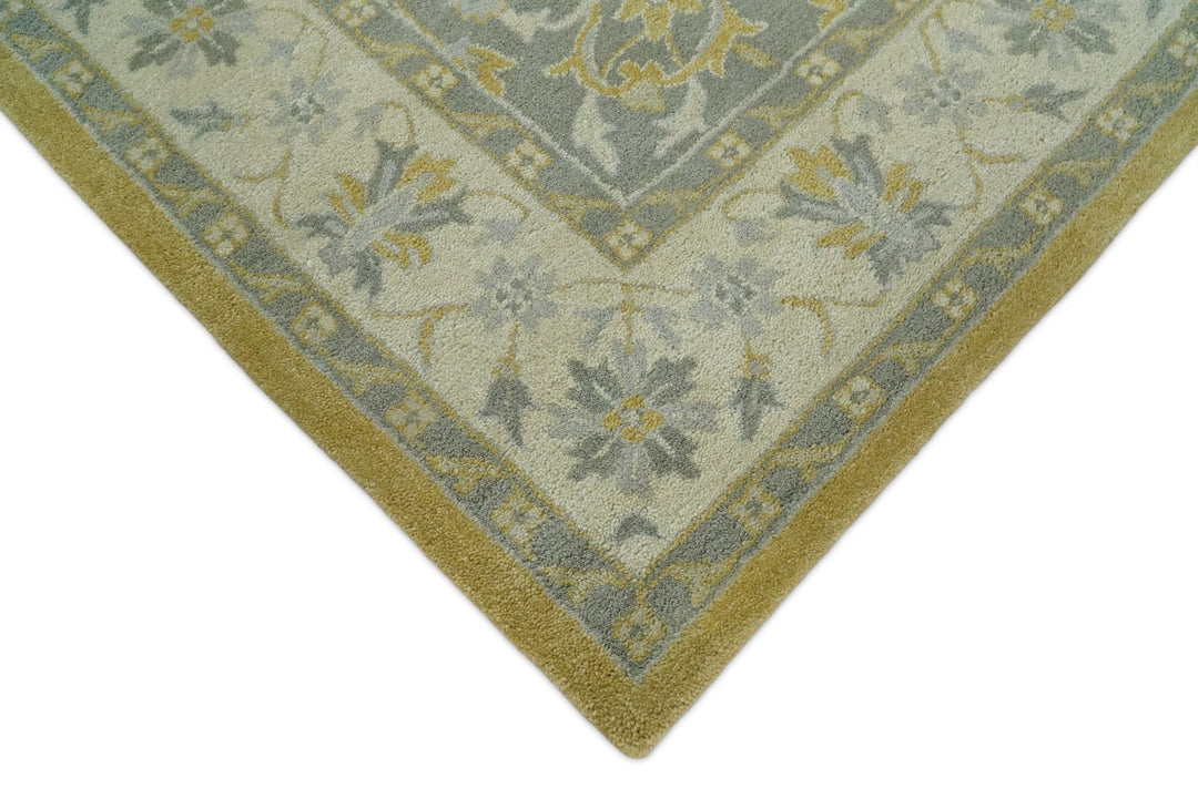 Handmade 8x10 and 9x12 Traditional Vintage Design Mustard and Silver Wool Area Rug | TRDCP127810 - The Rug Decor