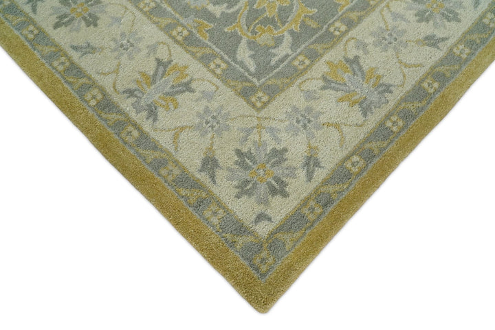 Handmade 8x10 and 9x12 Traditional Vintage Design Mustard and Silver Wool Area Rug | TRDCP127810 - The Rug Decor