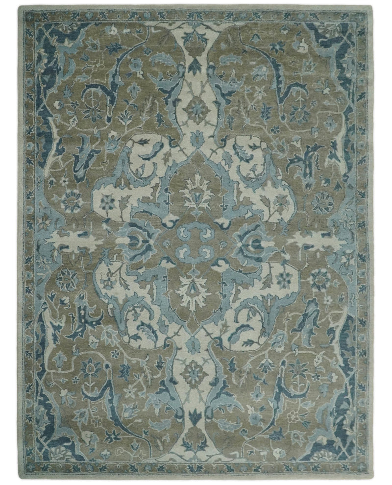 Handmade 8x10 and 9x12Modern Persian Design Brown and Blue made with fine wool Area Rug | TRDCP152810 - The Rug Decor