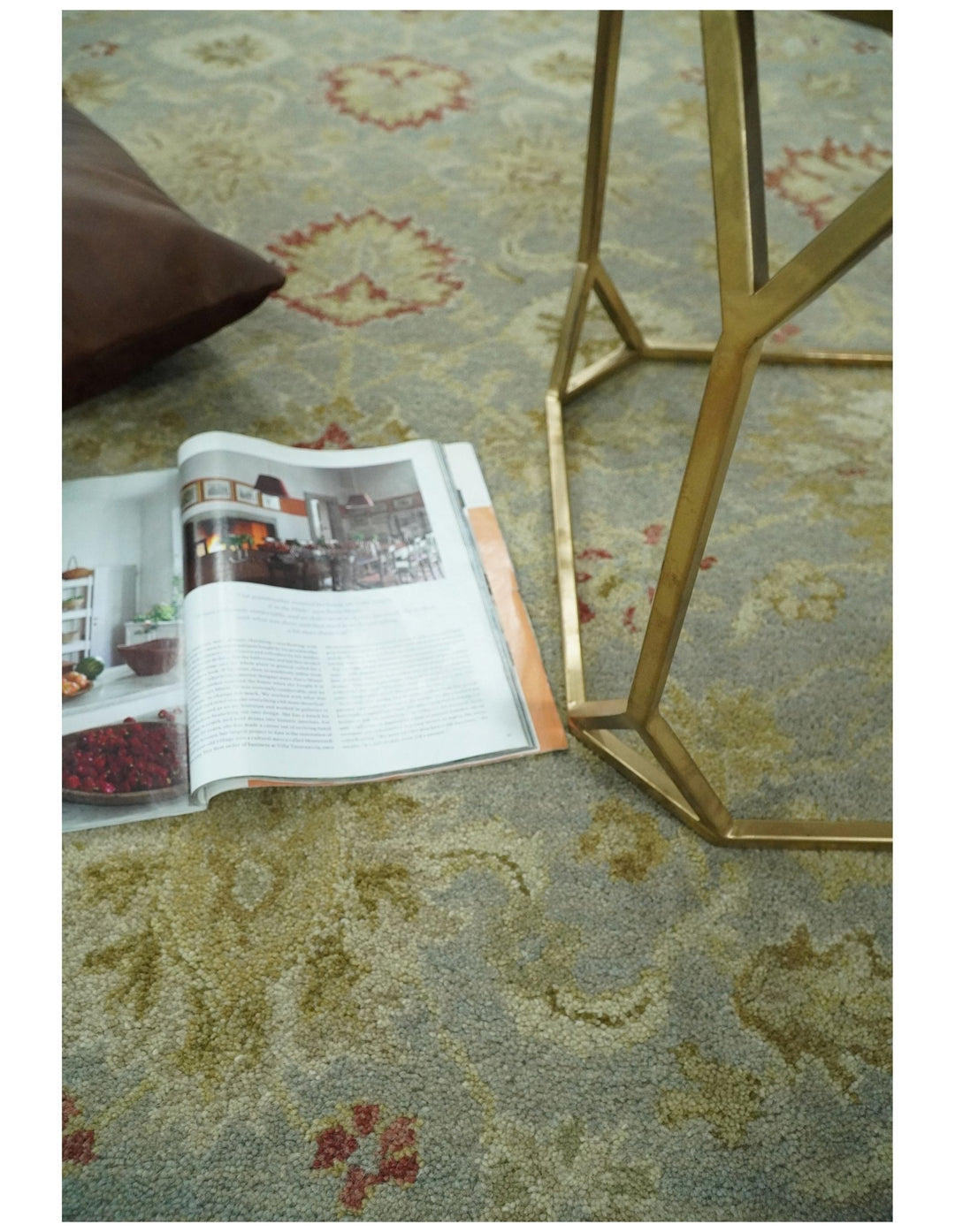 Handmade 8x10 Beige and Blue made with fine wool Area Rug | TRDCP125810 - The Rug Decor