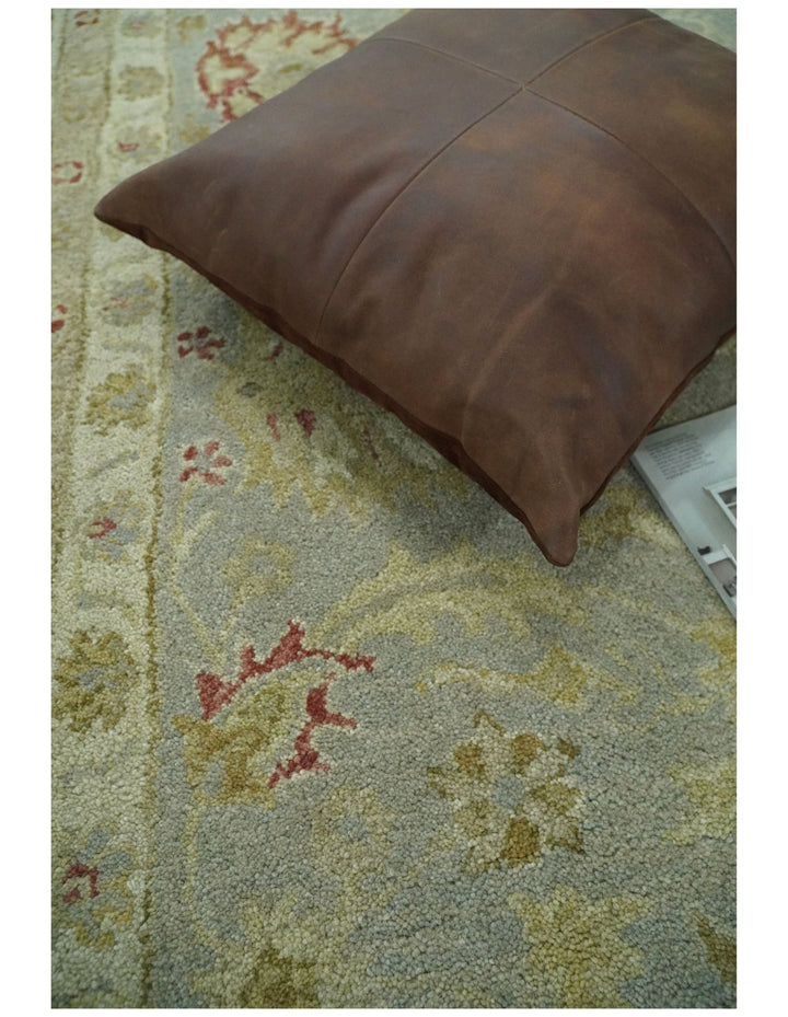 Handmade 8x10 Beige and Blue made with fine wool Area Rug | TRDCP125810 - The Rug Decor