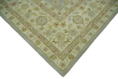 Handmade 8x10 Beige and Blue made with fine wool Area Rug | TRDCP125810 - The Rug Decor