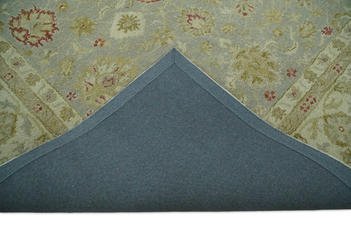 Handmade 8x10 Beige and Blue made with fine wool Area Rug | TRDCP125810 - The Rug Decor
