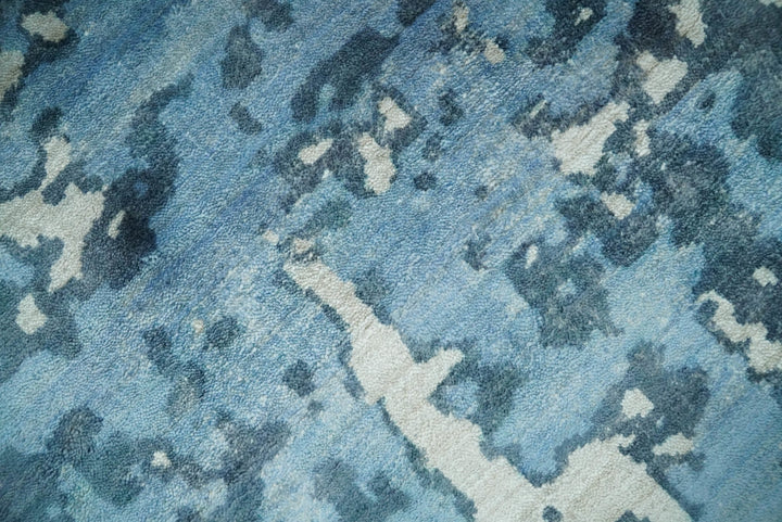 Handmade 8x10 Blue and Ivory Bamboo Silk Area Rug | QT19 - The Rug Decor