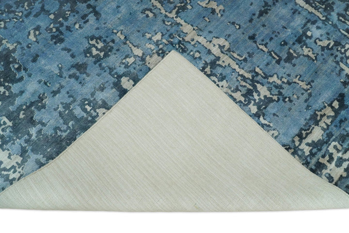 Handmade 8x10 Blue and Ivory Bamboo Silk Area Rug | QT19 - The Rug Decor