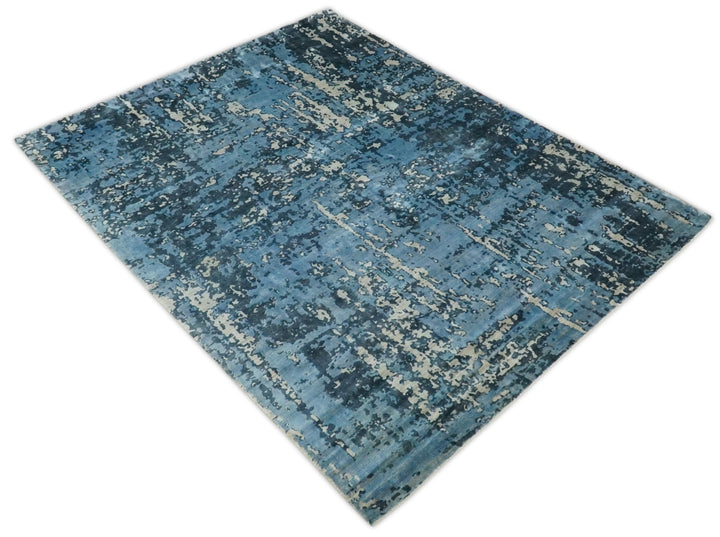 Handmade 8x10 Blue and Ivory Bamboo Silk Area Rug | QT19 - The Rug Decor