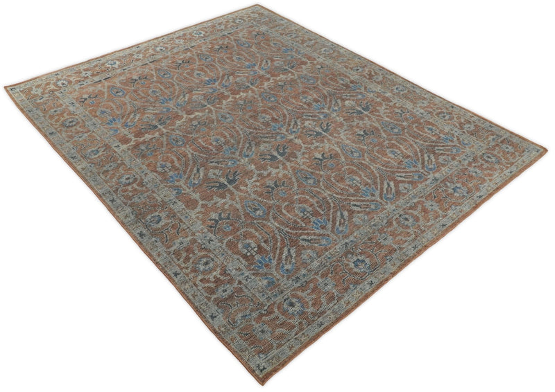 Handmade 8x10 Rust and Blue Traditional Antique Area Rug | TRD2271 - The Rug Decor