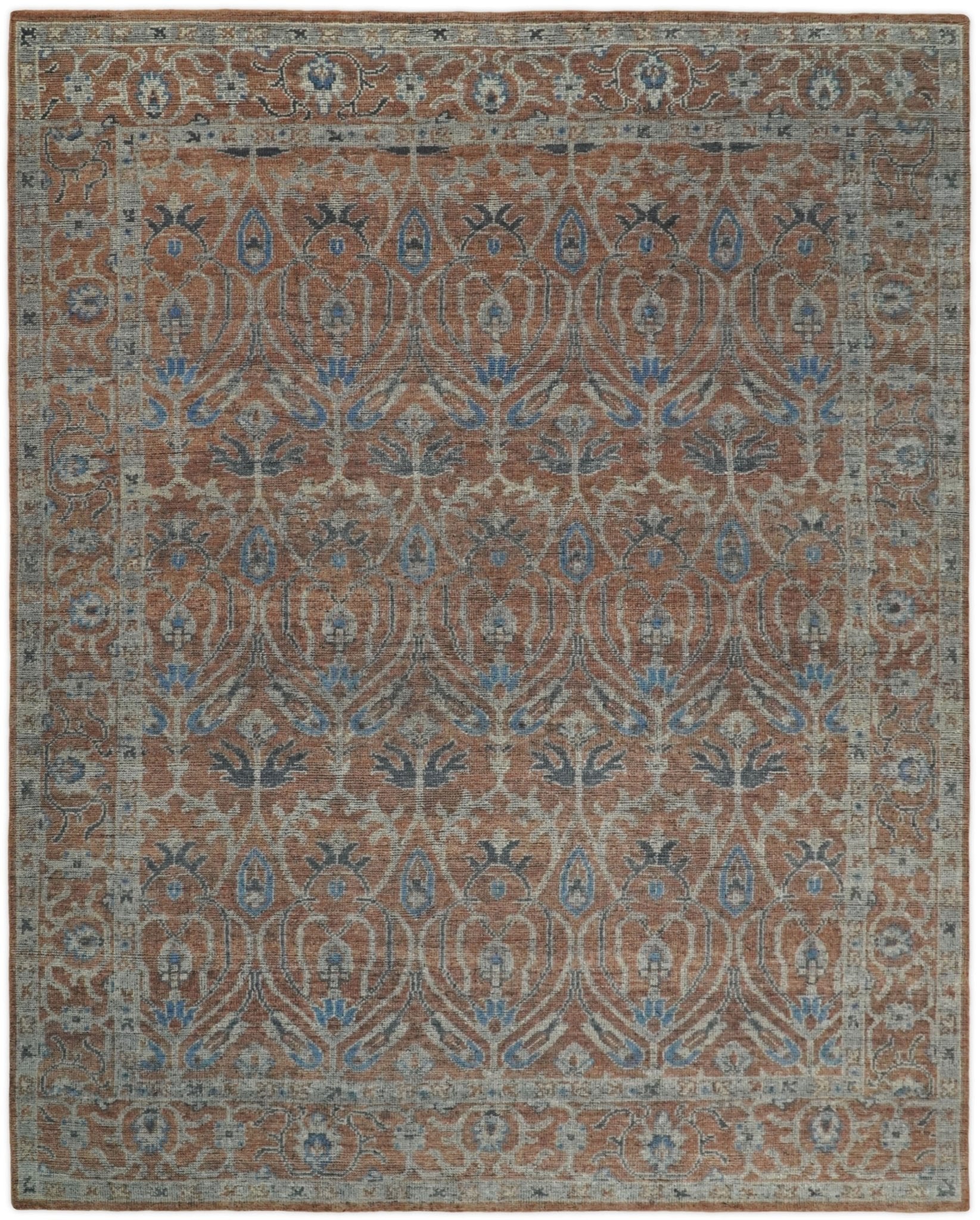 Vintage Style Hand Knotted Serapi Blue and Rust Custom Made Area Rug ...