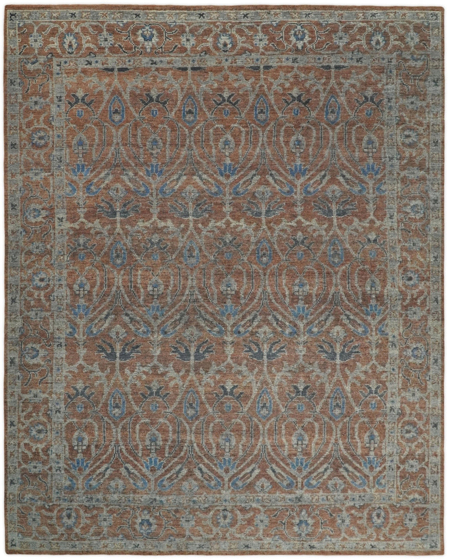 Handmade 8x10 Rust and Blue Traditional Antique Area Rug | TRD2271 - The Rug Decor