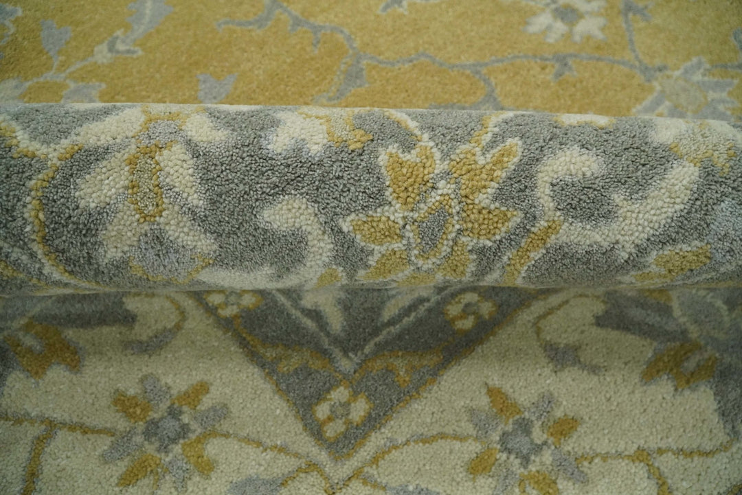 Handmade 8x10 Traditional Vintage Design Mustard and Silver Wool Area Rug | TRDCP127810 - The Rug Decor