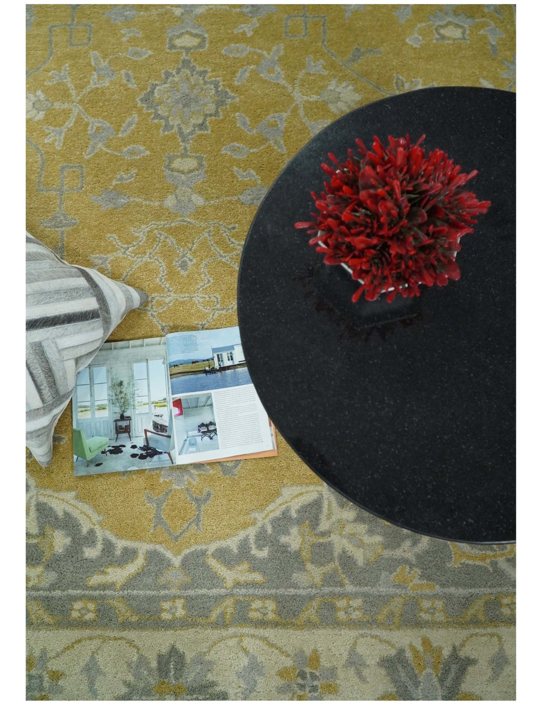 Handmade 8x10 Traditional Vintage Design Mustard and Silver Wool Area Rug | TRDCP127810 - The Rug Decor