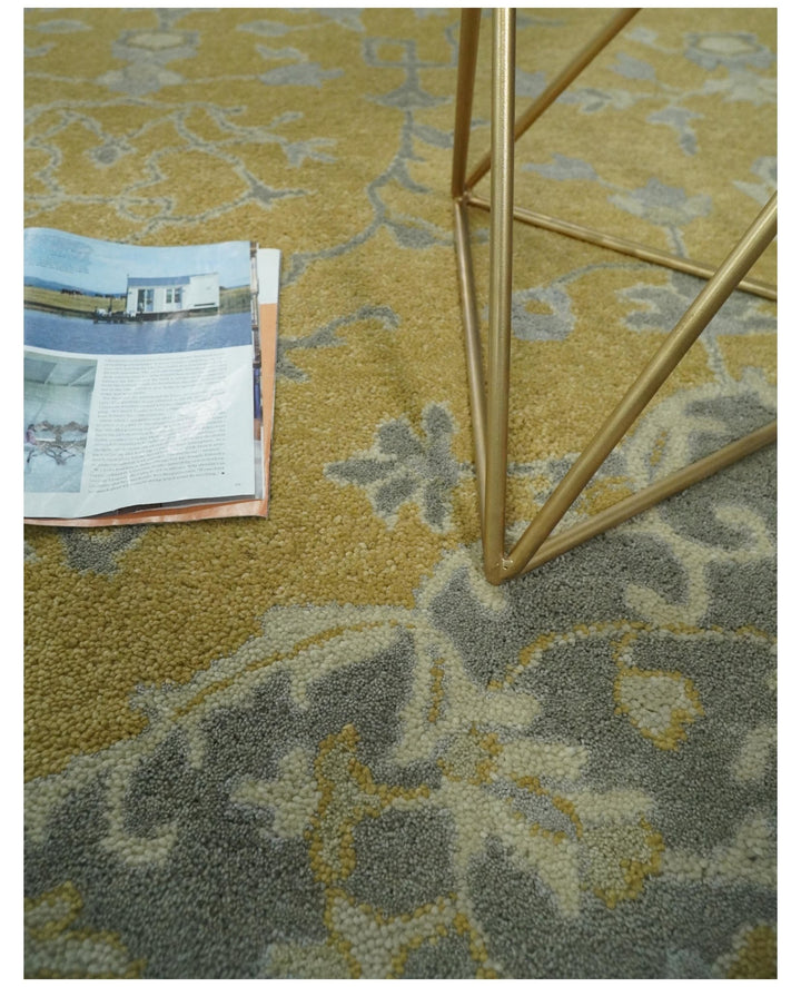 Handmade 8x10 Traditional Vintage Design Mustard and Silver Wool Area Rug | TRDCP127810 - The Rug Decor
