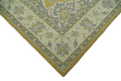 Handmade 8x10 Traditional Vintage Design Mustard and Silver Wool Area Rug | TRDCP127810 - The Rug Decor