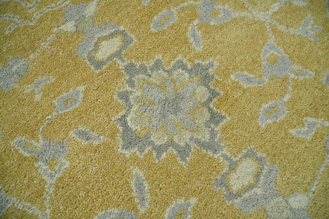 Handmade 8x10 Traditional Vintage Design Mustard and Silver Wool Area Rug | TRDCP127810 - The Rug Decor