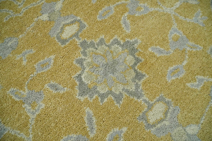 Handmade 8x10 Traditional Vintage Design Mustard and Silver Wool Area Rug | TRDCP127810 - The Rug Decor
