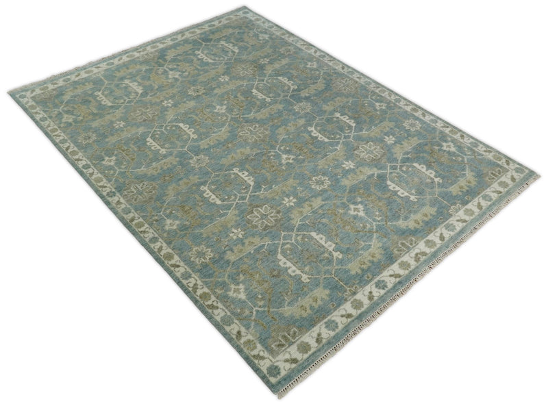 Handmade 9x12 Antique Traditional Persian Blue and Beige Area Rug | TRDCP81912 - The Rug Decor