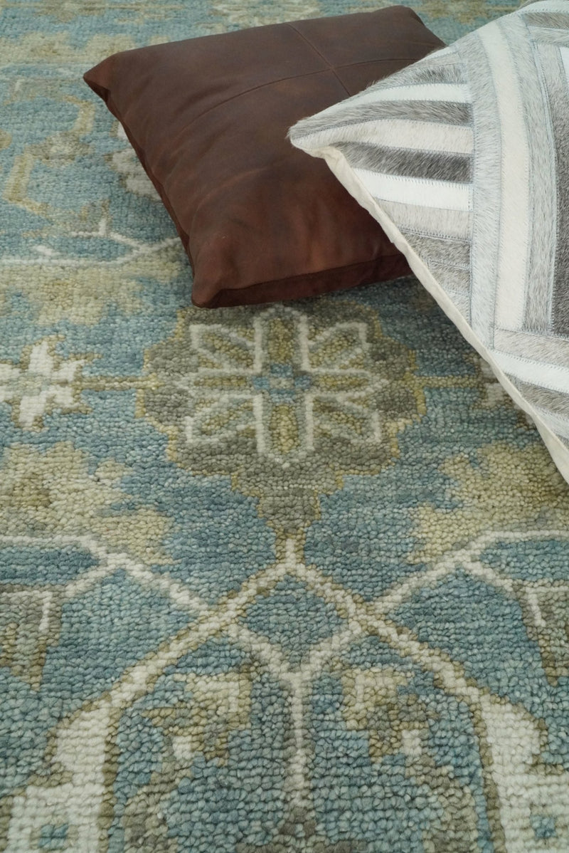 Handmade 9x12 Antique Traditional Persian Blue and Beige Area Rug | TRDCP81912 - The Rug Decor