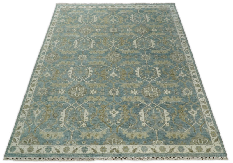 Handmade 9x12 Antique Traditional Persian Blue and Beige Area Rug | TRDCP81912 - The Rug Decor