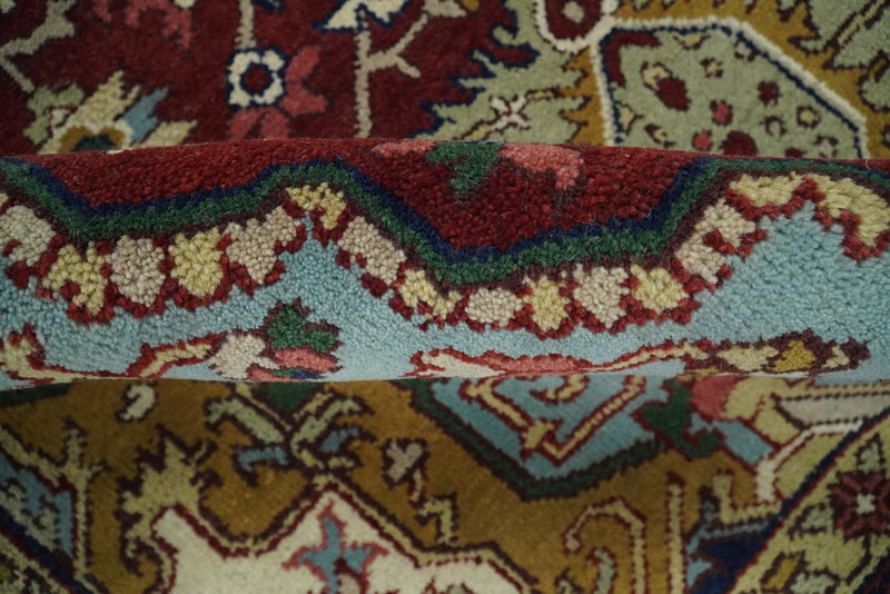 Handmade 9x12 Red and Blue Traditional Heriz Serapi Rug, Vintage Antique style Rug | TRDCP417912 - The Rug Decor