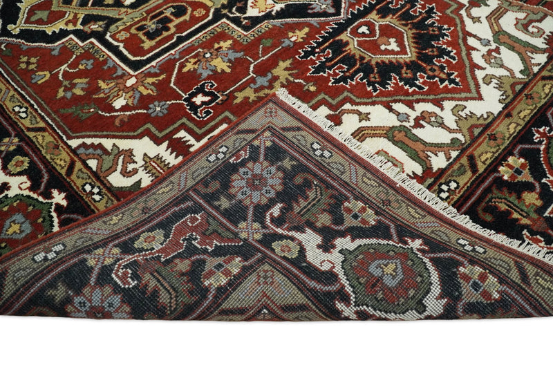 Handmade 9x12 Rust and Black Traditional Heriz Serapi Rug | TRDCP84912 - The Rug Decor