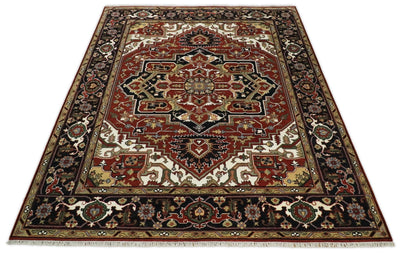 Handmade 9x12 Rust and Black Traditional Heriz Serapi Rug | TRDCP84912 - The Rug Decor