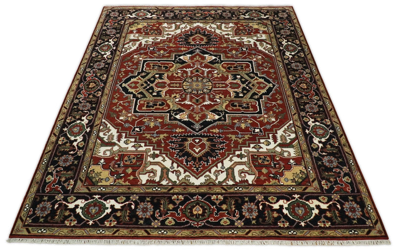 Handmade 9x12 Rust and Black Traditional Heriz Serapi Rug | TRDCP84912 - The Rug Decor