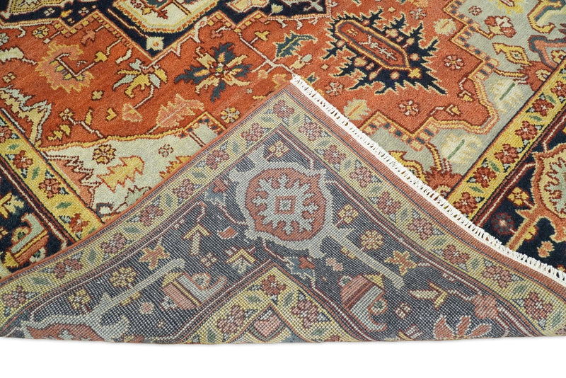 Handmade 9x12 Rust and Blue Traditional Heriz Serapi Rug | TRDCP92912 - The Rug Decor