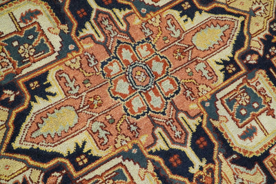 Handmade 9x12 Rust and Blue Traditional Heriz Serapi Rug | TRDCP92912 - The Rug Decor