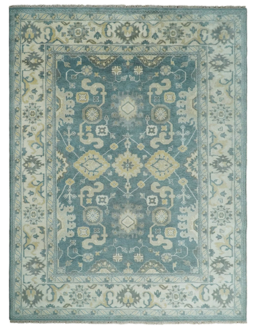 Handmade 9x12 Traditional Persian Blue and Ivory Area Rug | TRDCP106912 - The Rug Decor