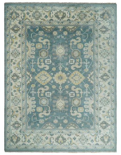 Handmade 9x12 Traditional Persian Blue and Ivory Area Rug | TRDCP106912 - The Rug Decor