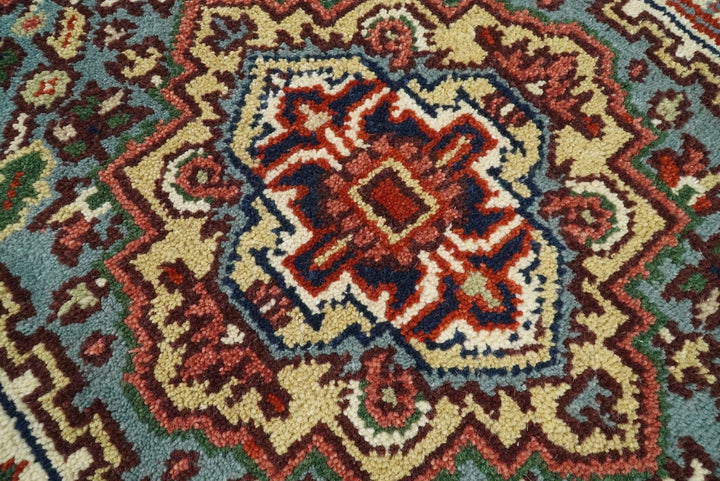Handmade Blue and Ivory Heriz Serapi 8 Feet Runner made with wool | TRDCP41298 - The Rug Decor