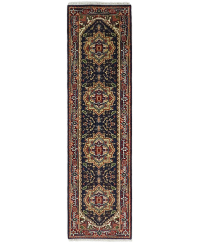 Handmade Blue and Red Heriz Serapi 10 Feet Runner made with wool | TRDCP432710 - The Rug Decor