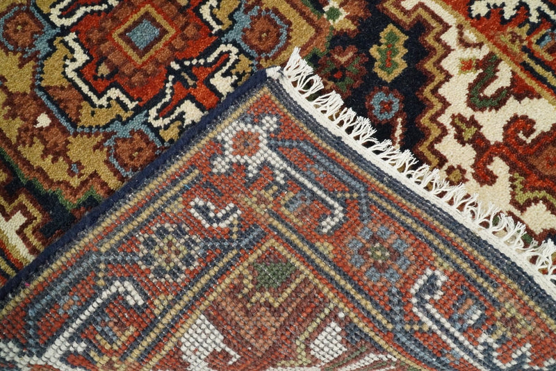 Handmade Blue and Red Heriz Serapi 8 Feet Runner made with wool | TRDCP42268 - The Rug Decor