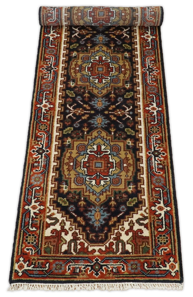 Handmade Blue and Red Heriz Serapi 8 Feet Runner made with wool | TRDCP42268 - The Rug Decor