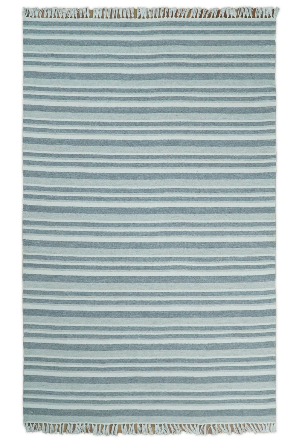 HANDMADE BOHO 5X8 AND 8X10 WHITE AND Gray WOOL BLEND DHURRIE RUG | VIK2 - The Rug Decor