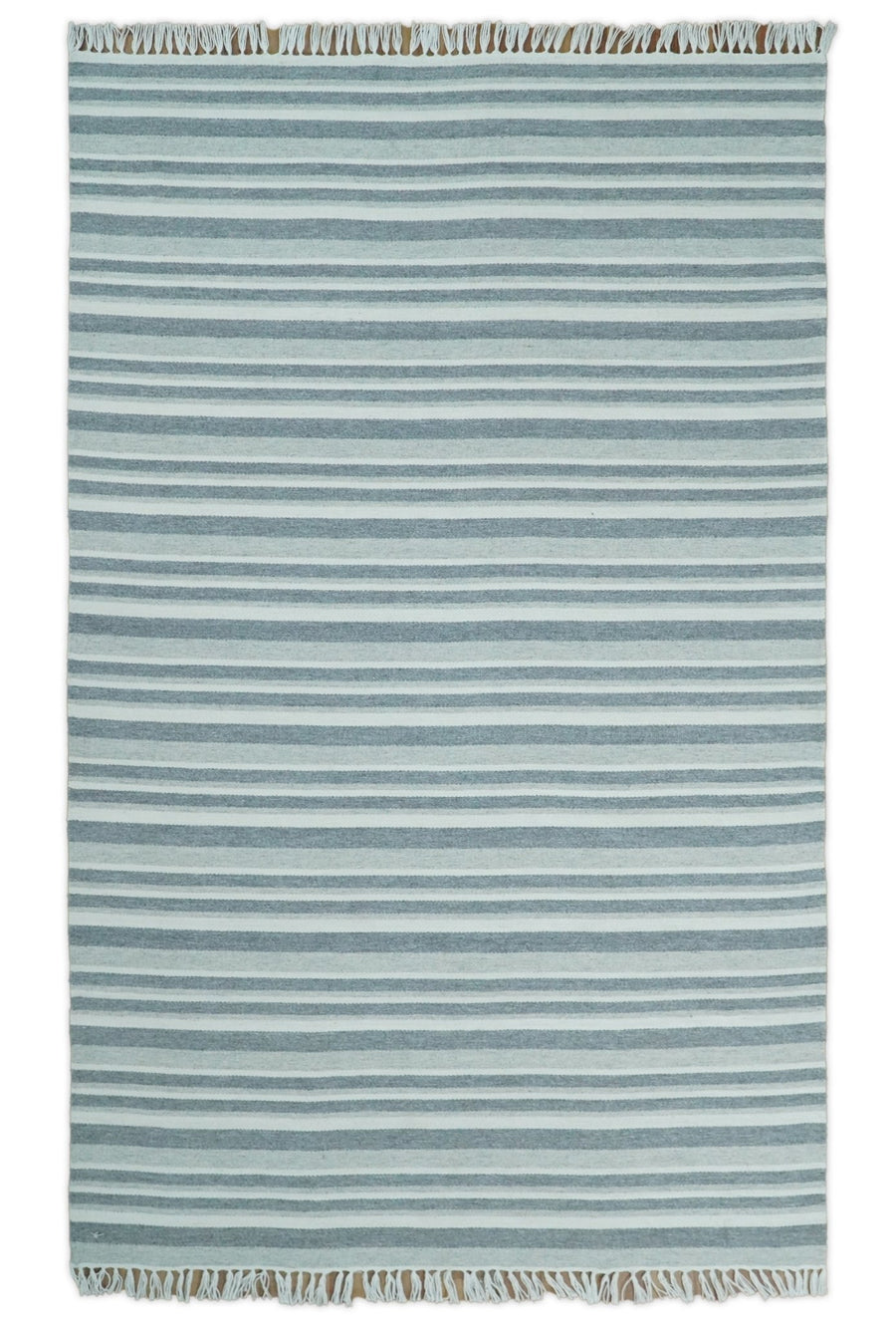 HANDMADE BOHO 5X8 AND 8X10 WHITE AND Gray WOOL BLEND DHURRIE RUG | VIK2 - The Rug Decor