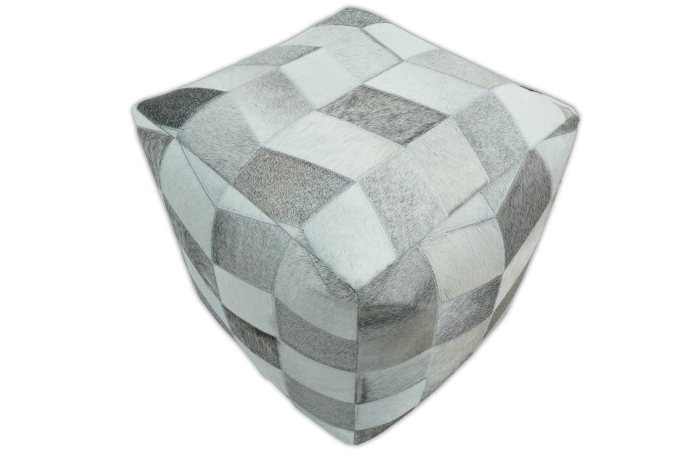 Handmade Ivory and Gray Genuine Leather Pouf | Comfortable Chair or Footrest | TRD126 - The Rug Decor