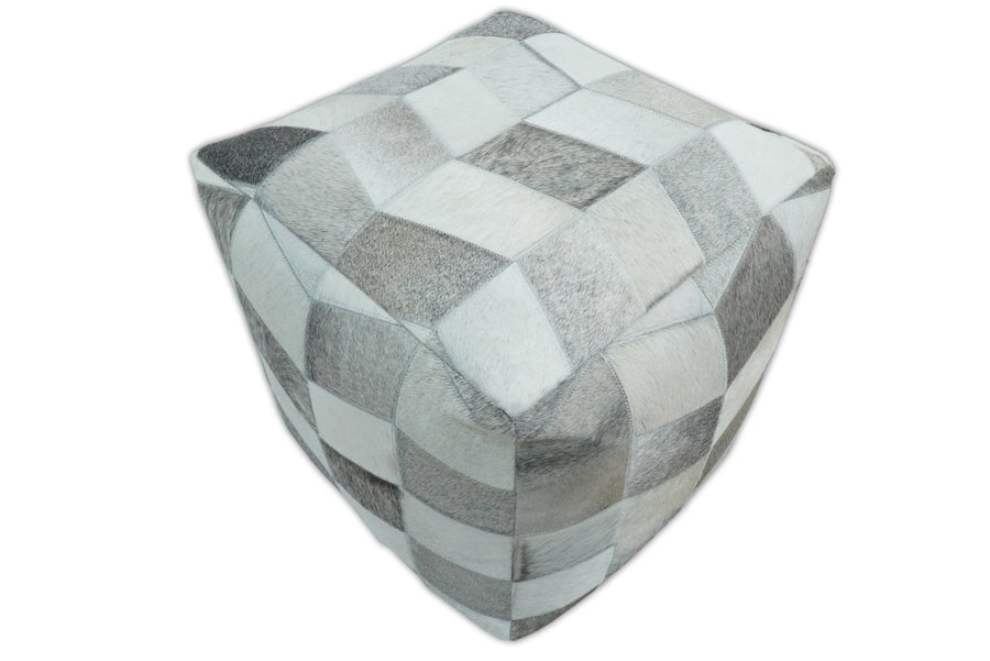 Handmade Ivory and Gray Genuine Leather Pouf | Comfortable Chair or Footrest | TRD126 - The Rug Decor