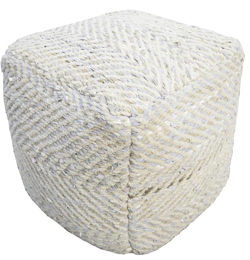 Handmade Leather Chenille Pouf - Comfortable Chair or Footrest - Natural Grey | TRD104 - The Rug Decor