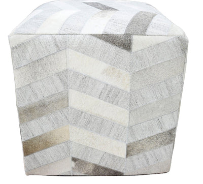 Handmade Leather & Viscose Pouf- Comfortable Chair or Footrest - Ivory Grey | TRD107 - The Rug Decor