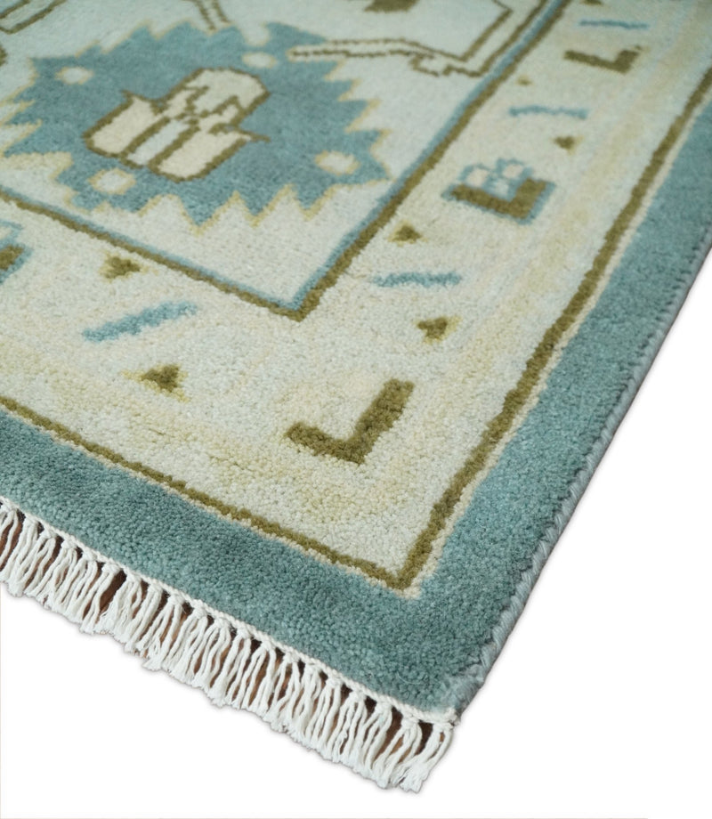 Handmade Persian Oushak 9x12 Blue and Ivory Hand Knotted Large Wool Area Rug | TRDCP263912 - The Rug Decor